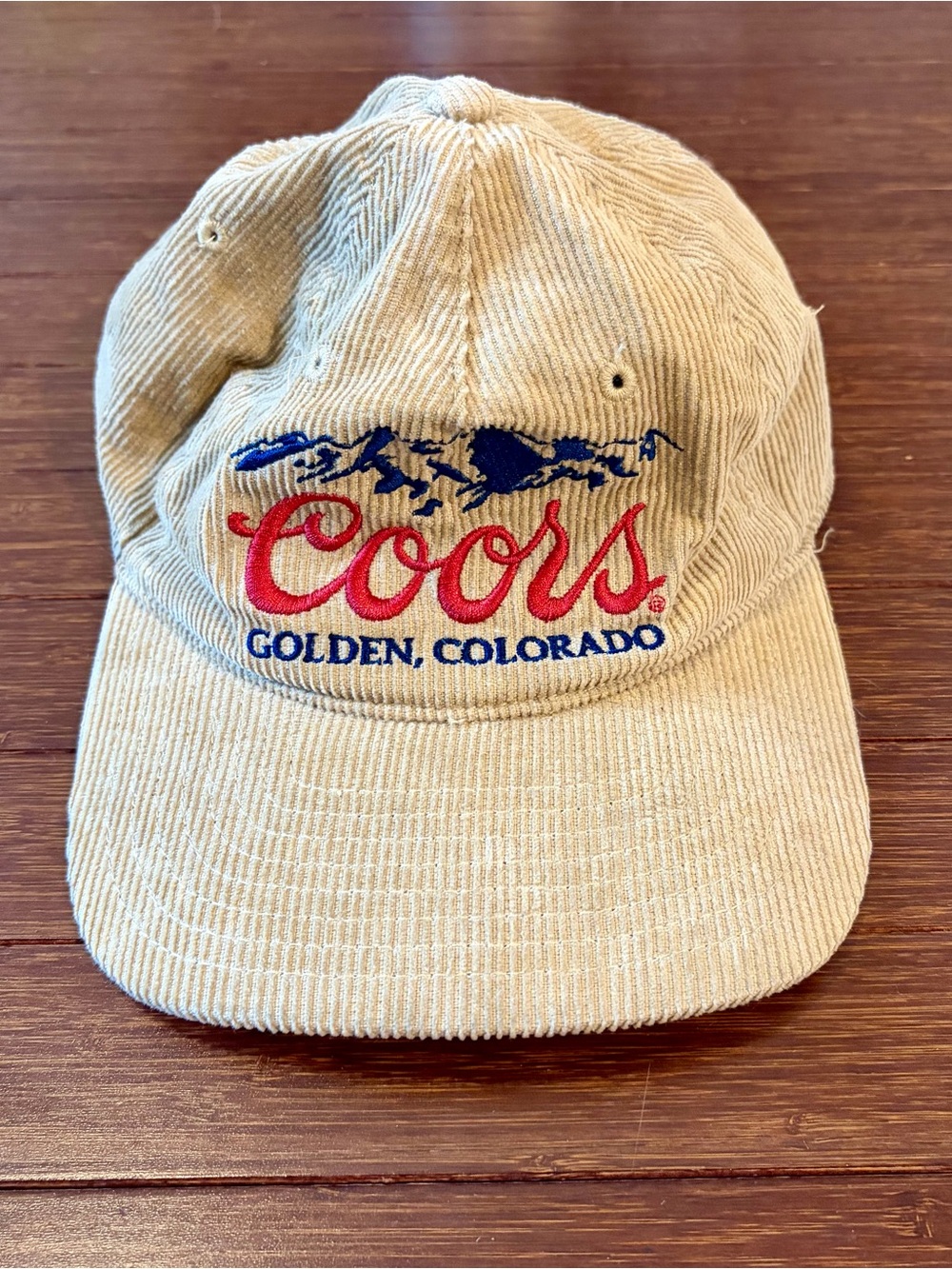 Coors Beer Corduroy Snapback Hat Beige Golden Colorado Vintage Style Cap